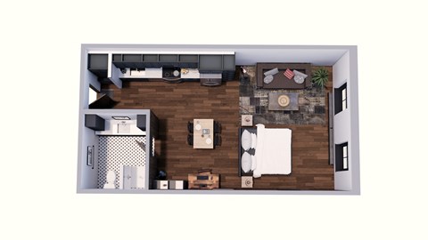 Floor plan for studio, 1 bath, 693 sqft